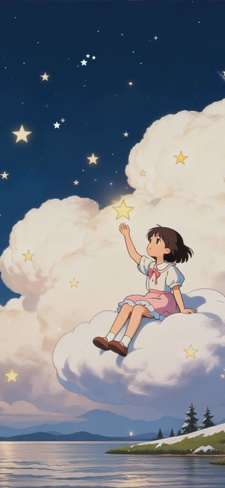 夜晚手摘星星女孩