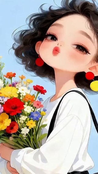 手拿鲜花女孩