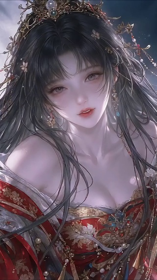 月下竹影红衣少女