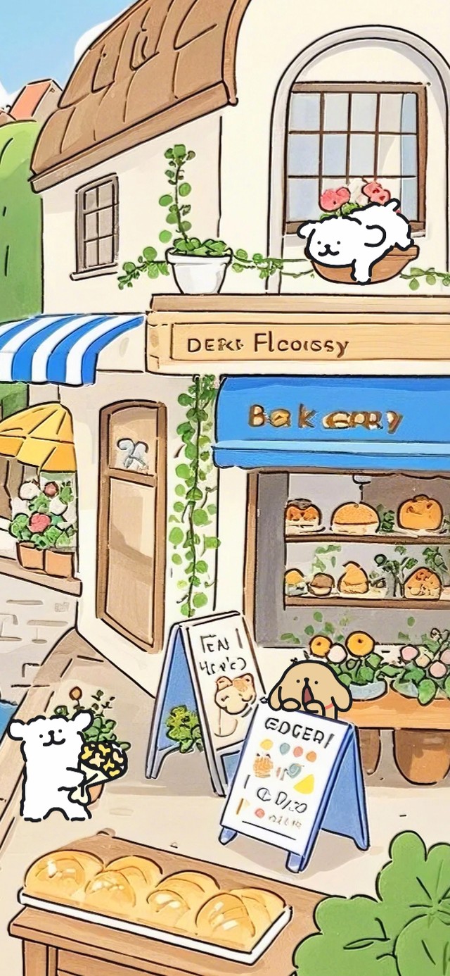 线条小狗小桥流水