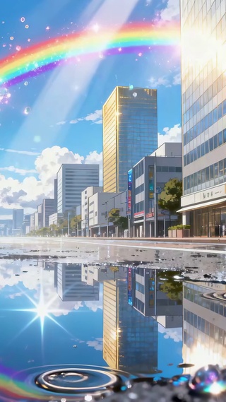 雨后都市的彩虹水镜