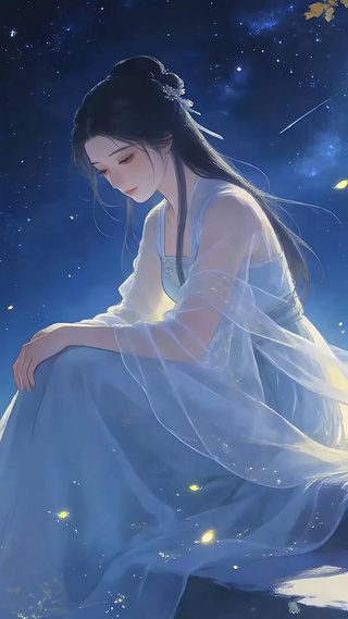 古风月圆下美女
