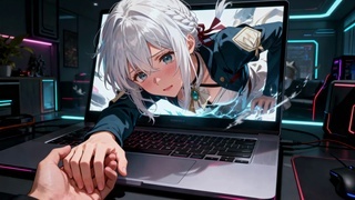 突破屏幕的银发二次元美少女