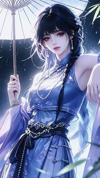雨夜竹影伊人