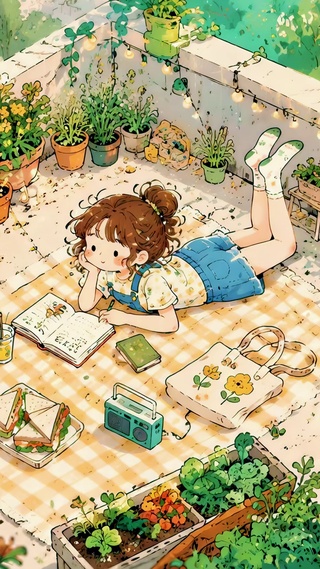 治愈阳台悠闲少女午后