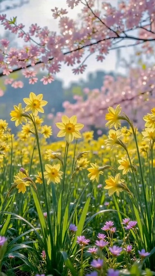 春日樱花黄花治愈风景