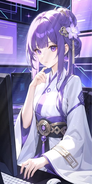 电脑前的古装女孩