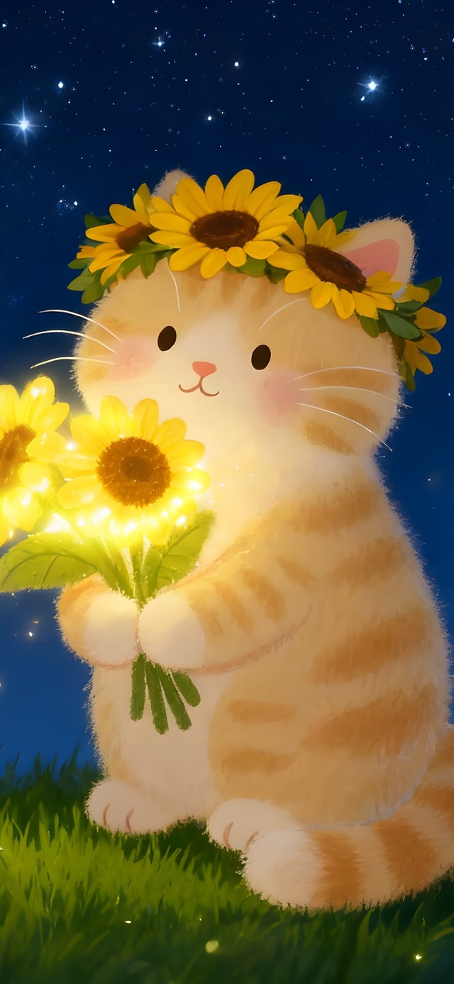 星空下向日葵猫咪