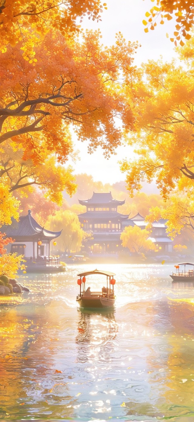 秋日古镇河边
