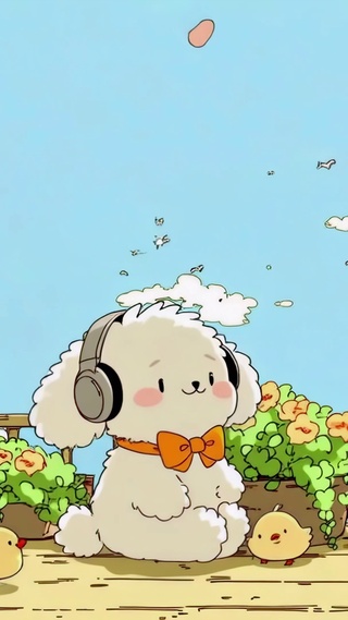 戴耳机的棉花糖小狗