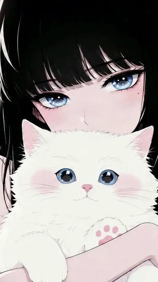 黑色系抱猫美少女