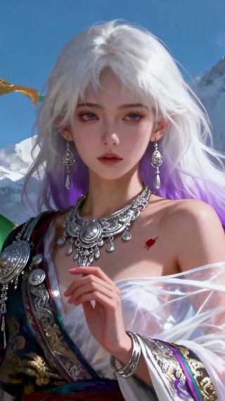 藏族纯欲性感传统服饰白发女孩