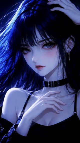 夜幕天台蓝发二次元美少女