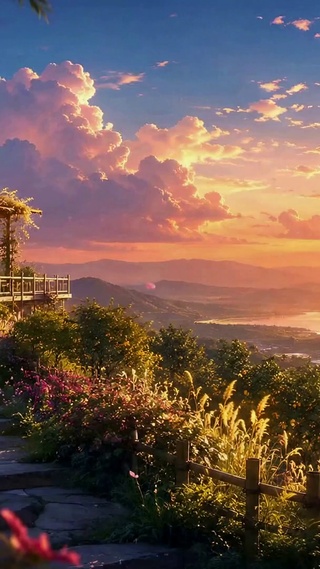 唯美山间日落治愈风景