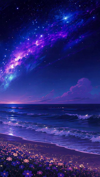 星空流星大海沙滩 无缝循环