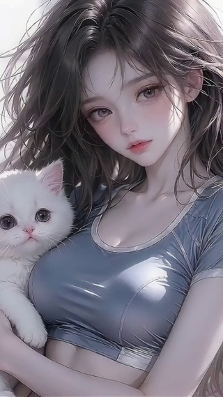 抱萌宠猫的少女