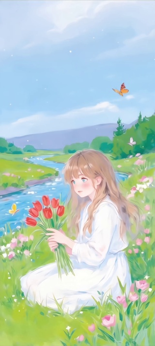 河畔花影的悠然时刻