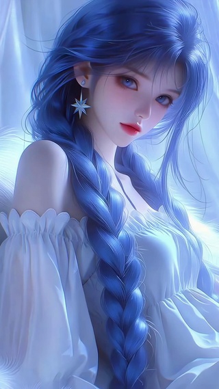 梦幻蓝发月下纯欲美少女