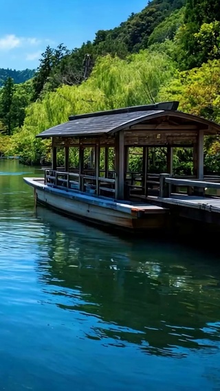 护眼白云树木河流