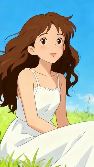 坐在草地女孩