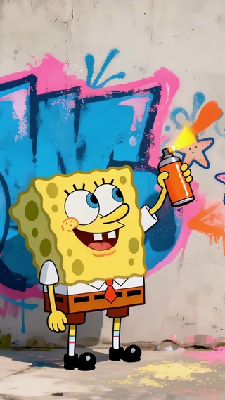 白墙涂鸦海绵宝宝派大星