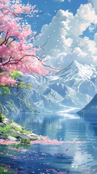 清新樱花湖畔