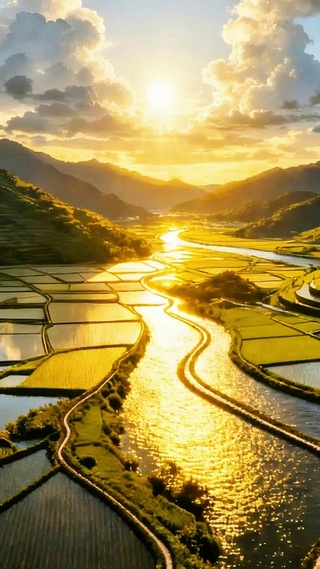 唯美夕阳小河4K