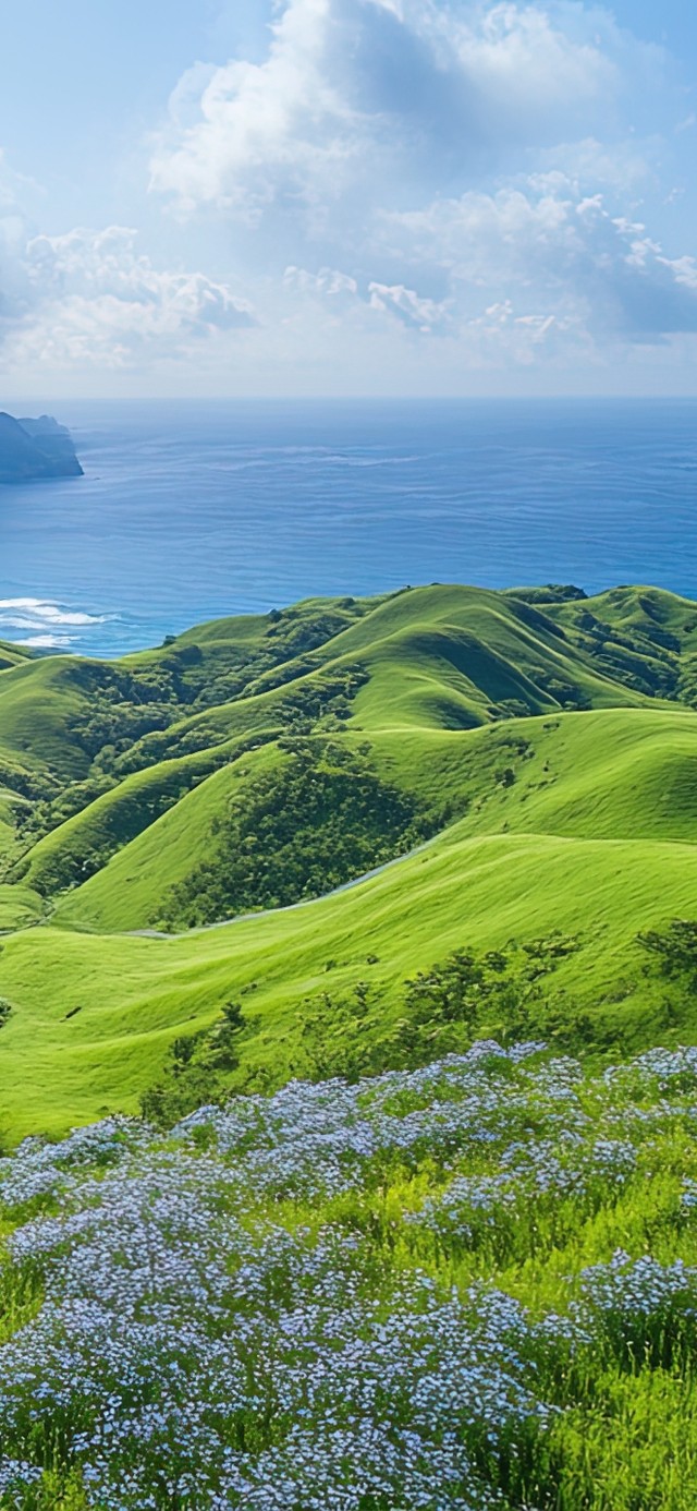 火山岛绿色护眼山谷(风景手机动态壁纸)