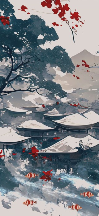 梦幻雪景AI插画