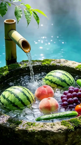 夏日溪边冰果清凉治愈