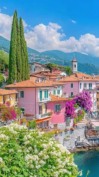 护眼蓝天白云海景树木绿景