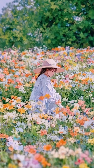 花海里的女孩