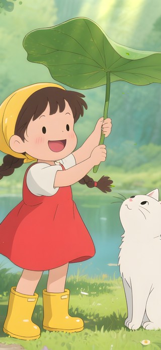 夏天女孩和猫咪