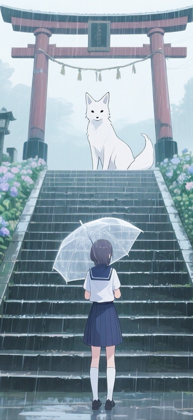 鸟居下的白狐