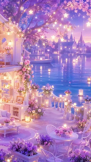 湖边花灯小屋