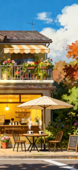 秋天落叶咖啡店