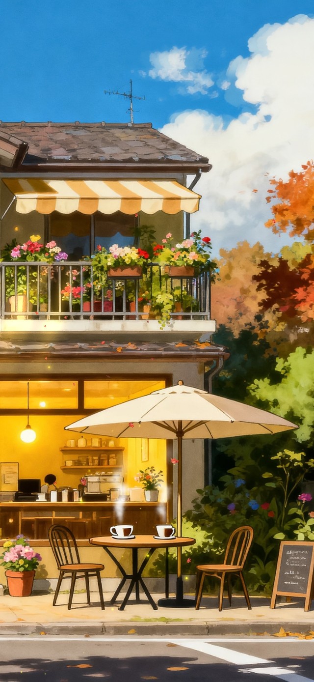 秋天落叶咖啡店