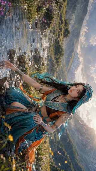 草原溪畔女神