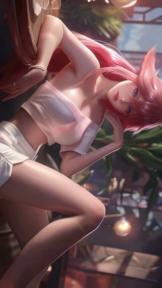 粉发休闲慵懒伸子少女