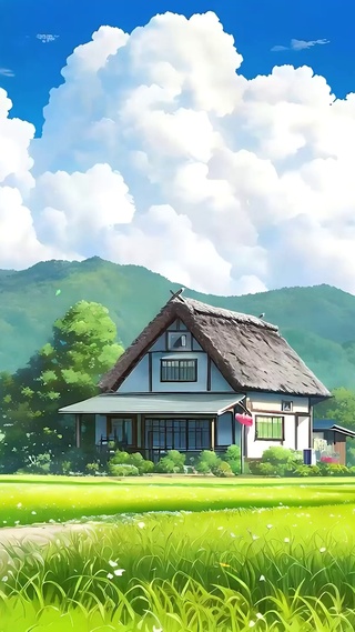 蓝天白云树木绿景