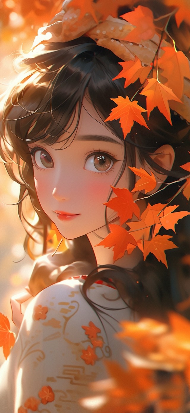 4K枫叶女孩见者发财富贵吉祥