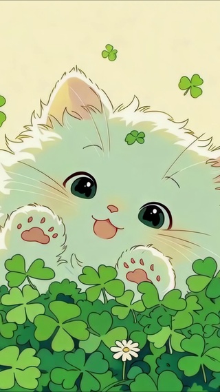 萌猫草地春景