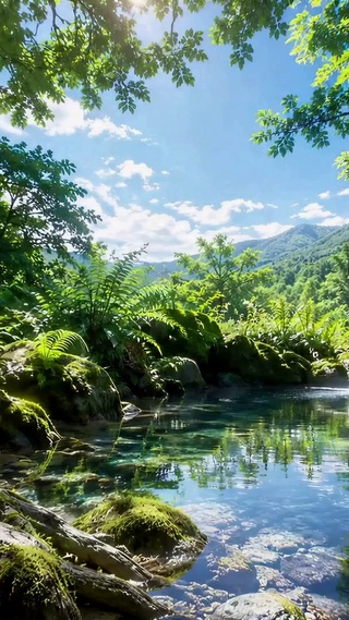 清新治愈林间溪流风景