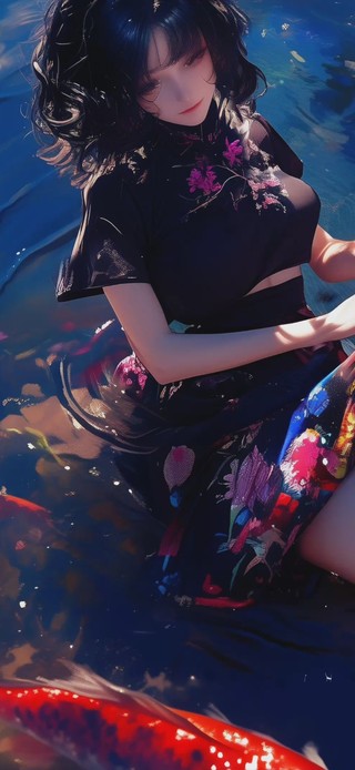 唯美国风戏水女孩