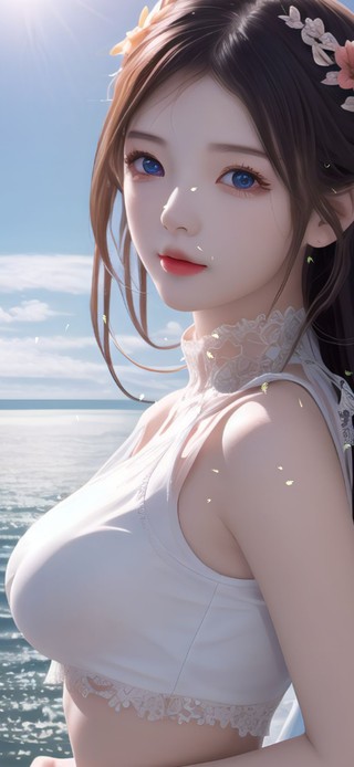 夏日海边长发女孩