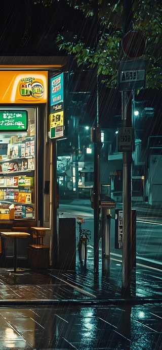 雨中的便利店