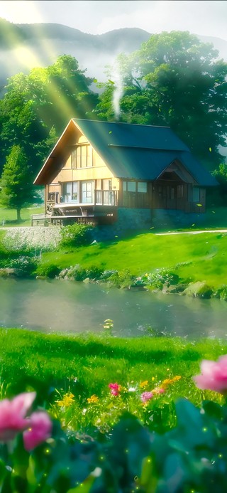 夏日青山绿水小屋