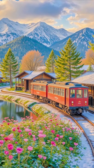 护眼乡村河畔小火车