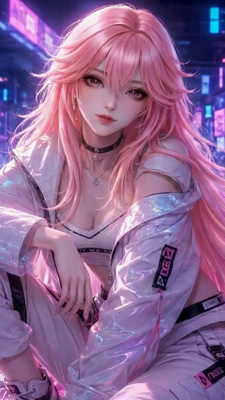 赛博电玩城粉发美少女