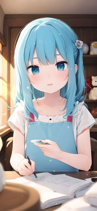 可爱学习中少女